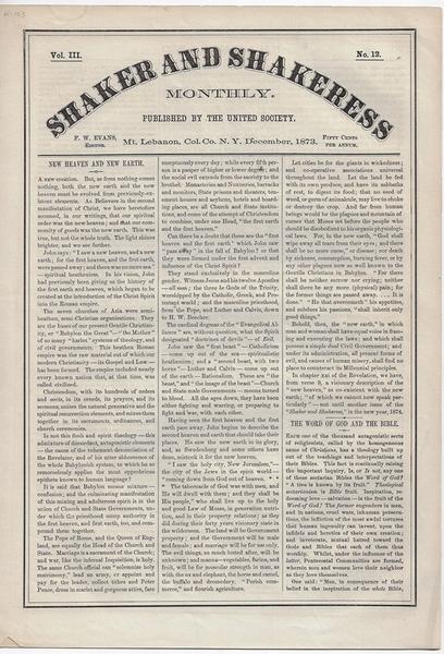 SHAKER AND SHAKERESS MONTHLY PUBLISHED BY THE UNITED SOCIETY