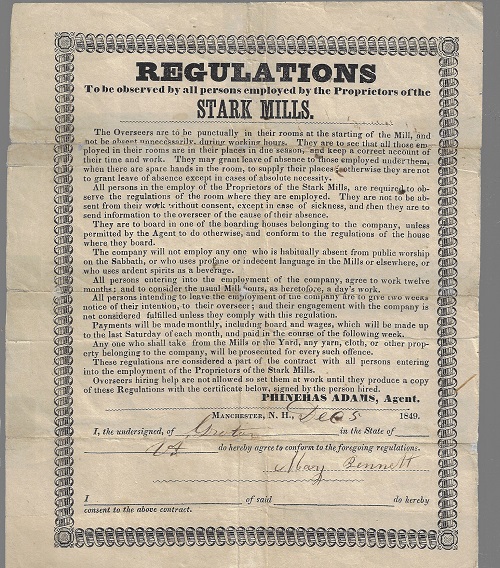 Stark Mills Work Regulations - Manchester, New Hampshire