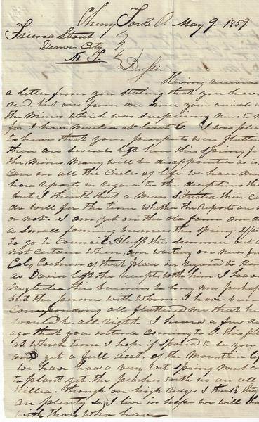 Early letter to Friend Stout in Denver City, K.T. - 1859