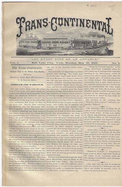 SCARCE TRANS-CONTINENTAL NEWSPAPER