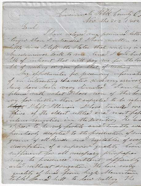 LETTER PROMOTING OREGON TERRITORY - 1852