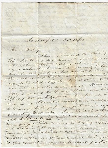 AN IMPORTANT AND SCARCE BUSINESS LETTER ACCOMPANYING THE SHOE BUSINESS LEDGER OF EBENEZER C. BAILEY OF WEST NEWBURY, ESSEX COUNTY, MASSACHUSETTS IN 1855