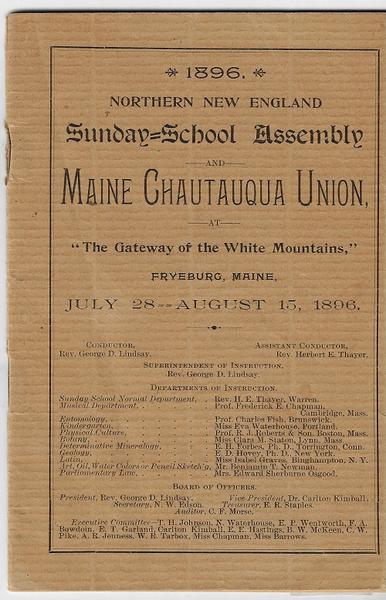 1896. NORTHERN NEW ENGLAND SUNDAY-SCHOOL ASSEMBLY AND MAINE CHAUTAUQUA UNION