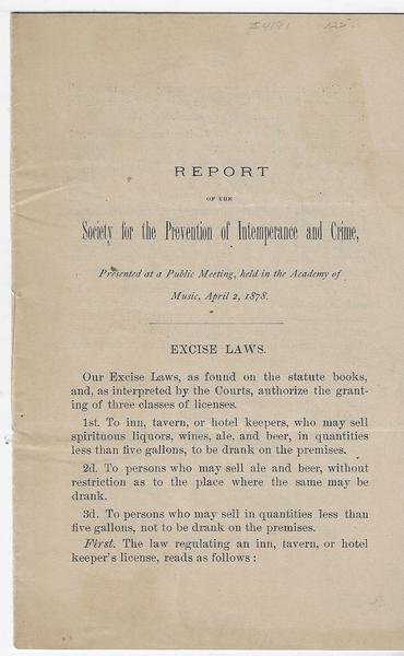 REPORT OF THE SOCIETY FOR THE PREVENTION OF INTEMPERANCE AND CRIME