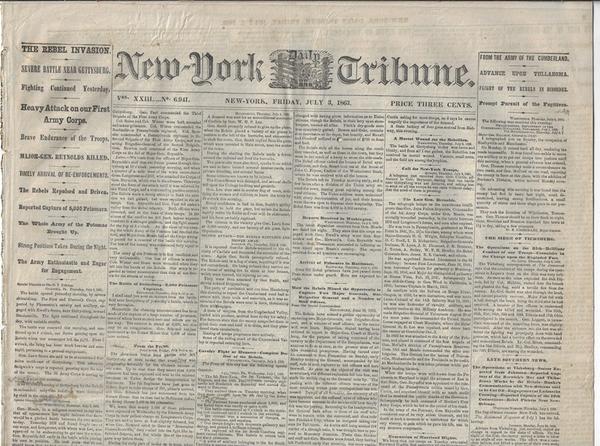 BOSTON DAILY ADVERTISER - GETTYSBURG - CIVIL WAR