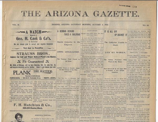 THE ARIZONA GAZETTE – AN ARIZONA TERRITORY NEWSPAPER