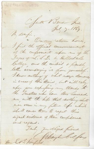 HILLSDALE COLLEGE PRESIDENTIAL LETTER