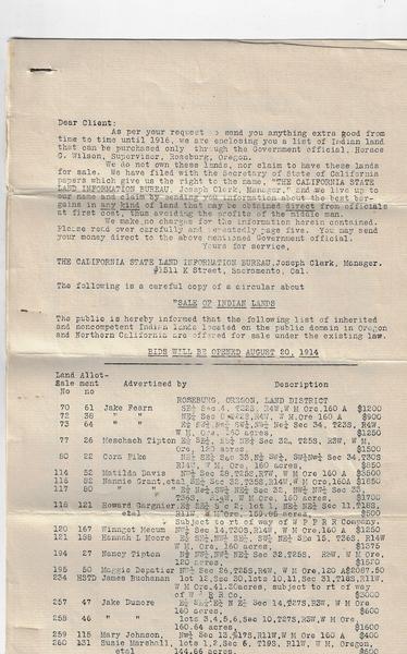 Six Mimeographed pages of Indian Lands for Sale ...