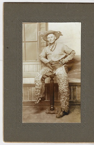 Cowboy wearing "wooley chaps" photo