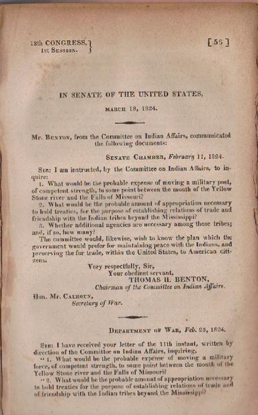 In Senate Of The United States, March 18, 1824. Mr. Benton, From The Committee On Indian Affairs