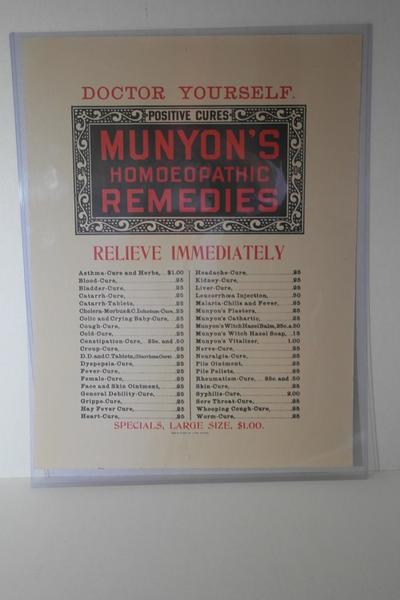 Munyon's Homoeopathic Remedies Broadside