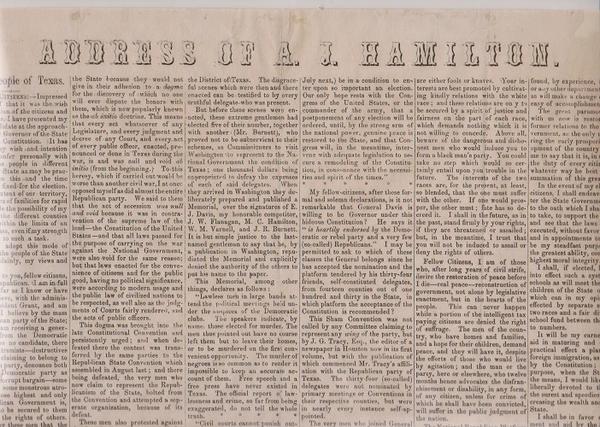 Address of A.J. Hamilton. To The People of Texas - March 18, 1869
