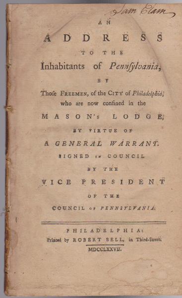 An Address To The Inhabitants of Pennsylvania, By Those Freemen, Of The City of Philadelphia....