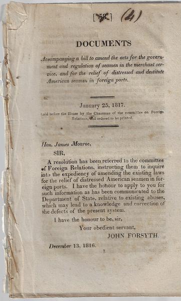 Relief of Destressed and Destitute American Seamen In Foreign Ports
