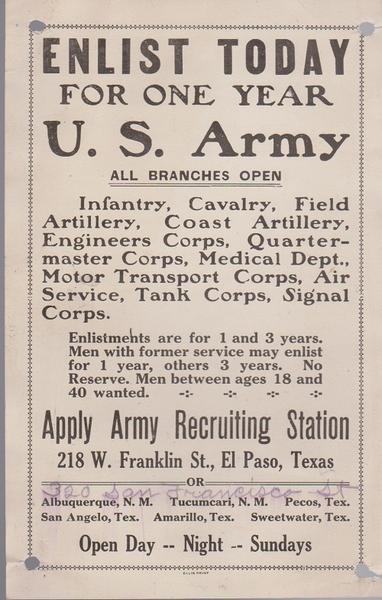 WWI Enlist Today Broadside