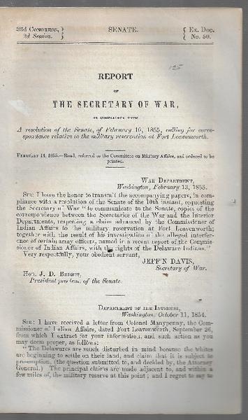 Report of The Secretary of War In Compliance With A Resolution of the Senate, February 10, 1855....