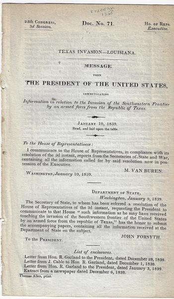 Invasion of Louisiana by Texans - 1839