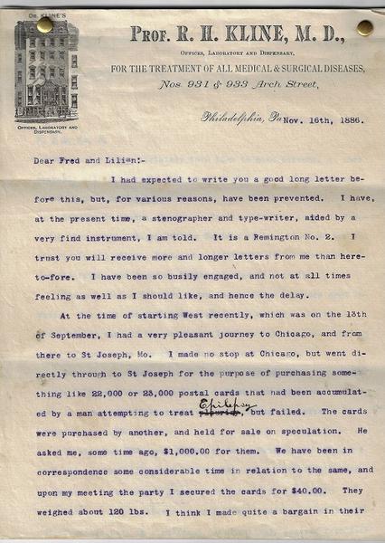 Prof. R.H. Kline's Colorado Mining Letter - 1886