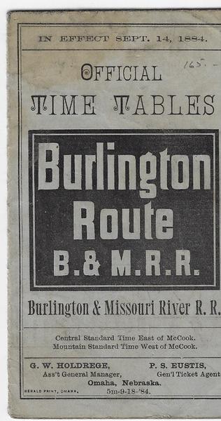 Burlington Route Official Time Table - 1884
