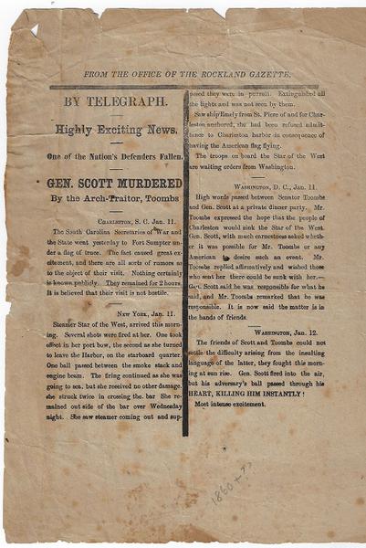 Maine Broadside On The First Shots of the Civil War
