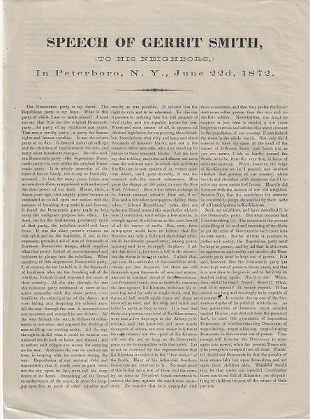 Speech of Gerrit Smith - The Democratic Party Is My Dread. The Republican Party Is My Hope