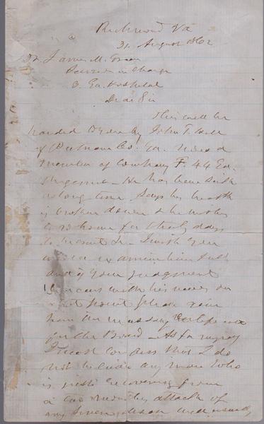 Confederate Vice President Alexander Stephens Letter - 31 August 1862