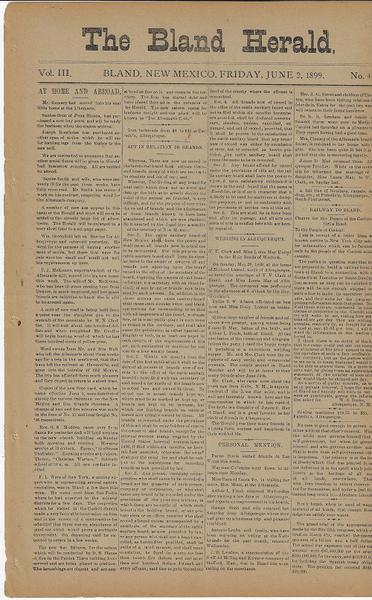 The Bland Herald Newspaper - Bland, New Mexico. June 2, 1899