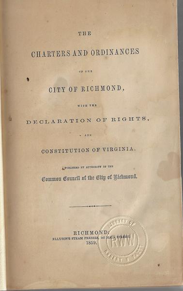 The Charters and Ordinances of the City of Richmond