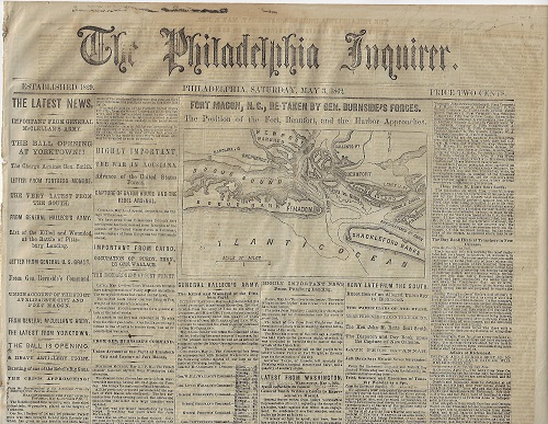 The Philadelphia Inquirer - May 3, 1862. Fort Macon, N.C.