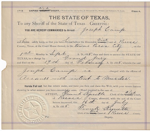 SHERIFF JOHN T. MORRIS – JIM REED – BELLE STARR’S HUSBAND - 1874