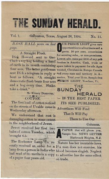 The Sunday Herald - Galveston, Texas - August 26, 1894 - Baseball