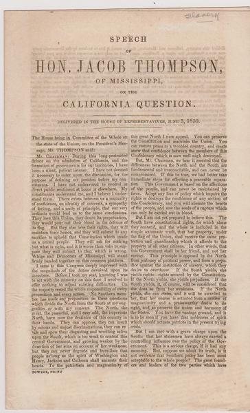 Slavery. Hon. Jacob Thompson - Mississippi