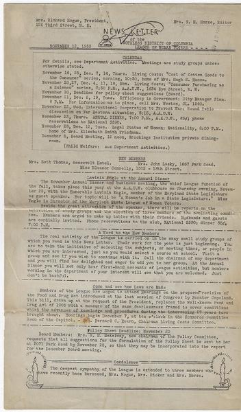 News letter of the Voteless District of Columbia League of Woman Voters - 1933